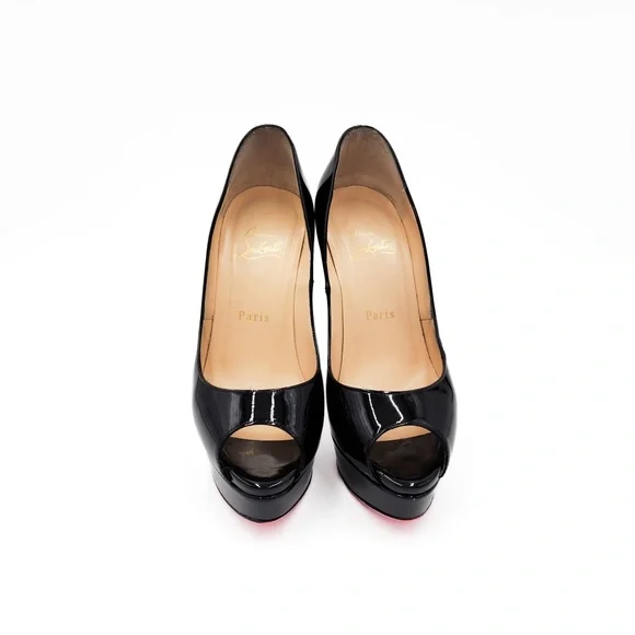 Christian Louboutin Lady Peep Black Patent Leather Platform Pumps EU 37.5 - Picture 4 of 9